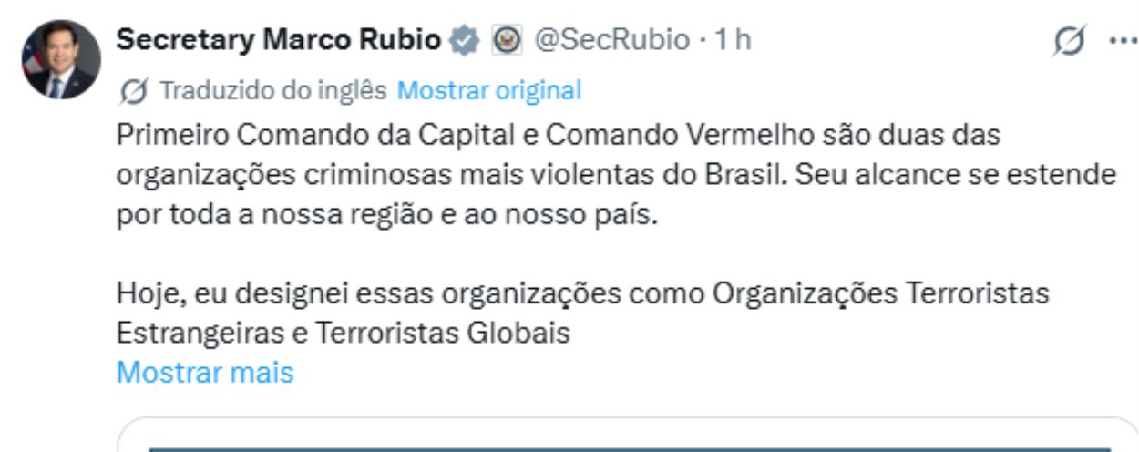 EUA classificam PCC e Comando Vermelho como terroristas